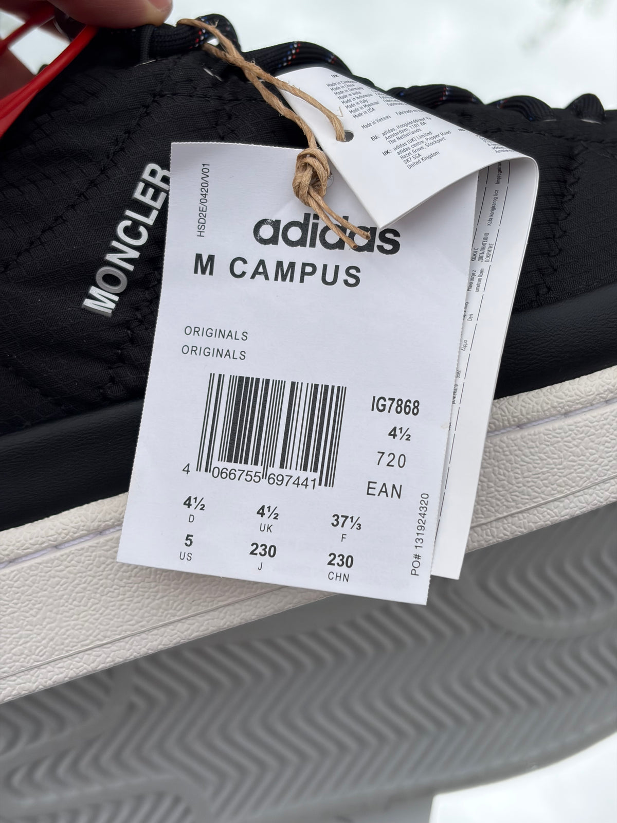 Adidas Campus Core Black White X Moncler - Taille 37,5