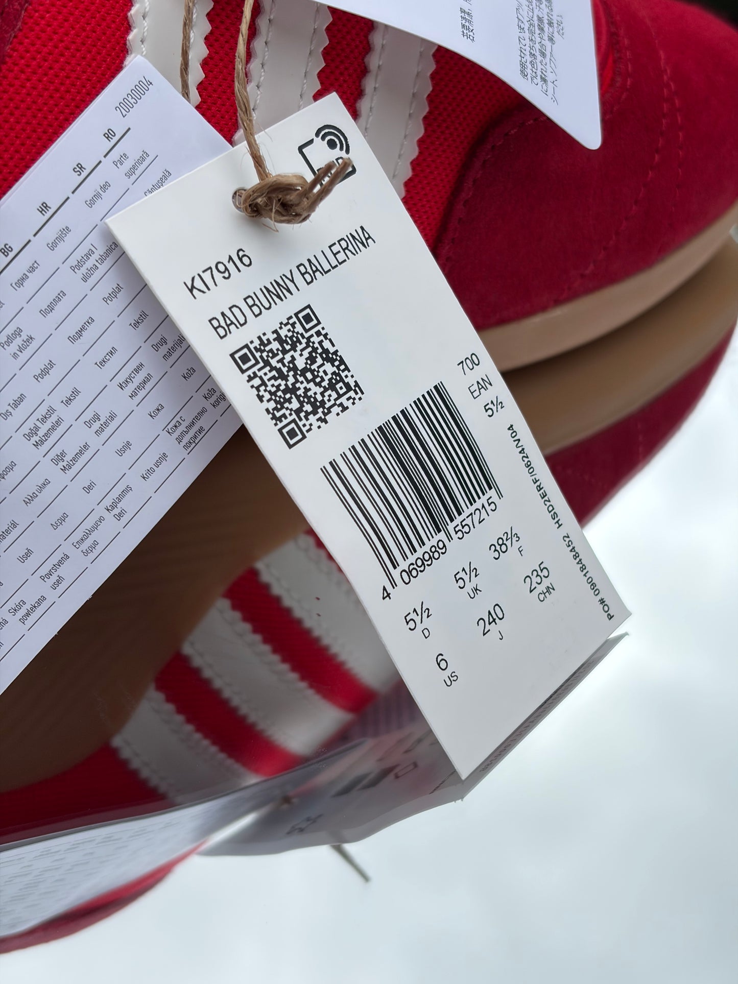Adidas Ballerina Vivid Red X Bad Bunny - Taille 38,5
