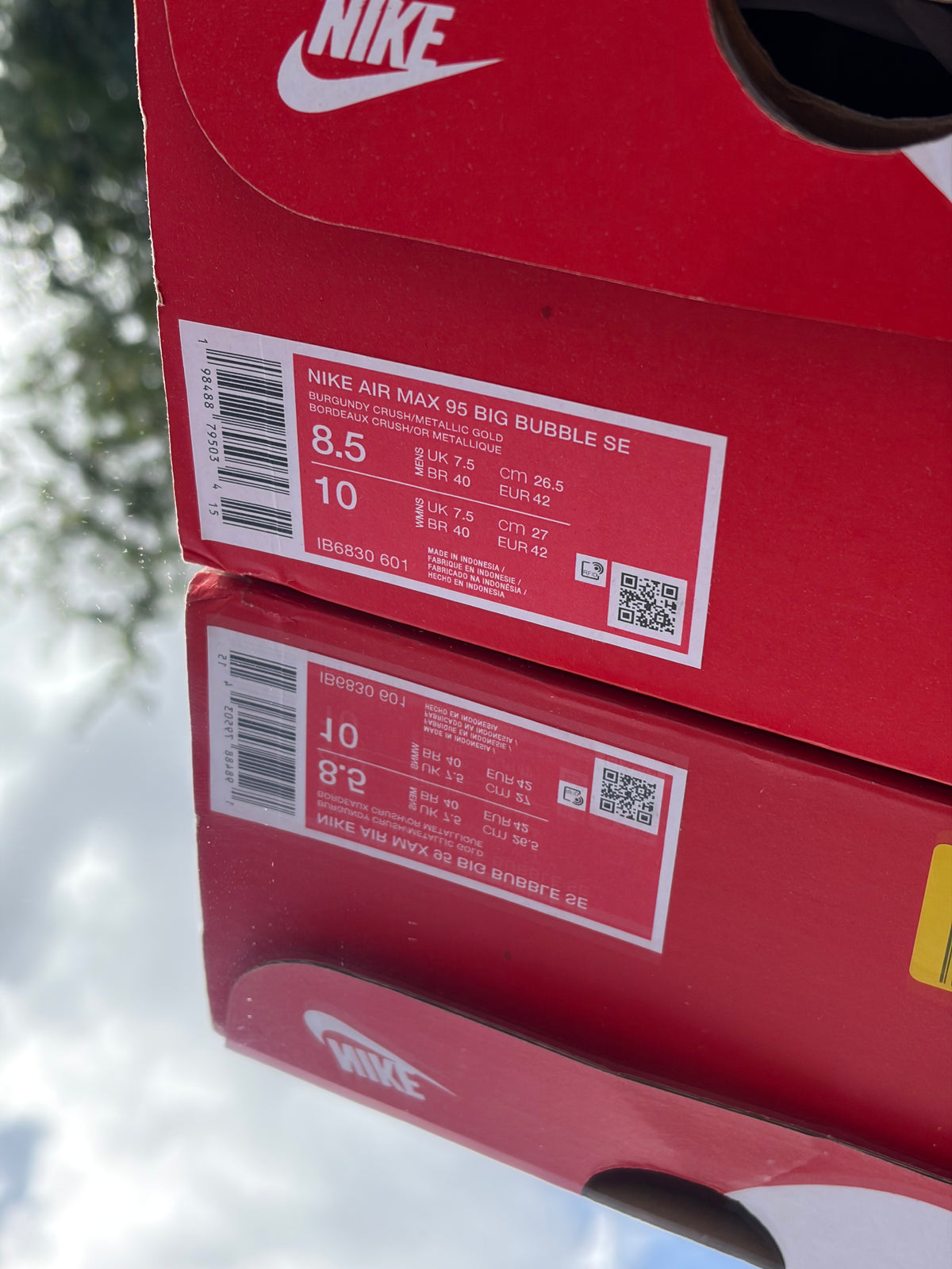 Nike Air Max 95 Big Bubble SE Total 90 Burgundy Crush Metallic Gold - Taille 42